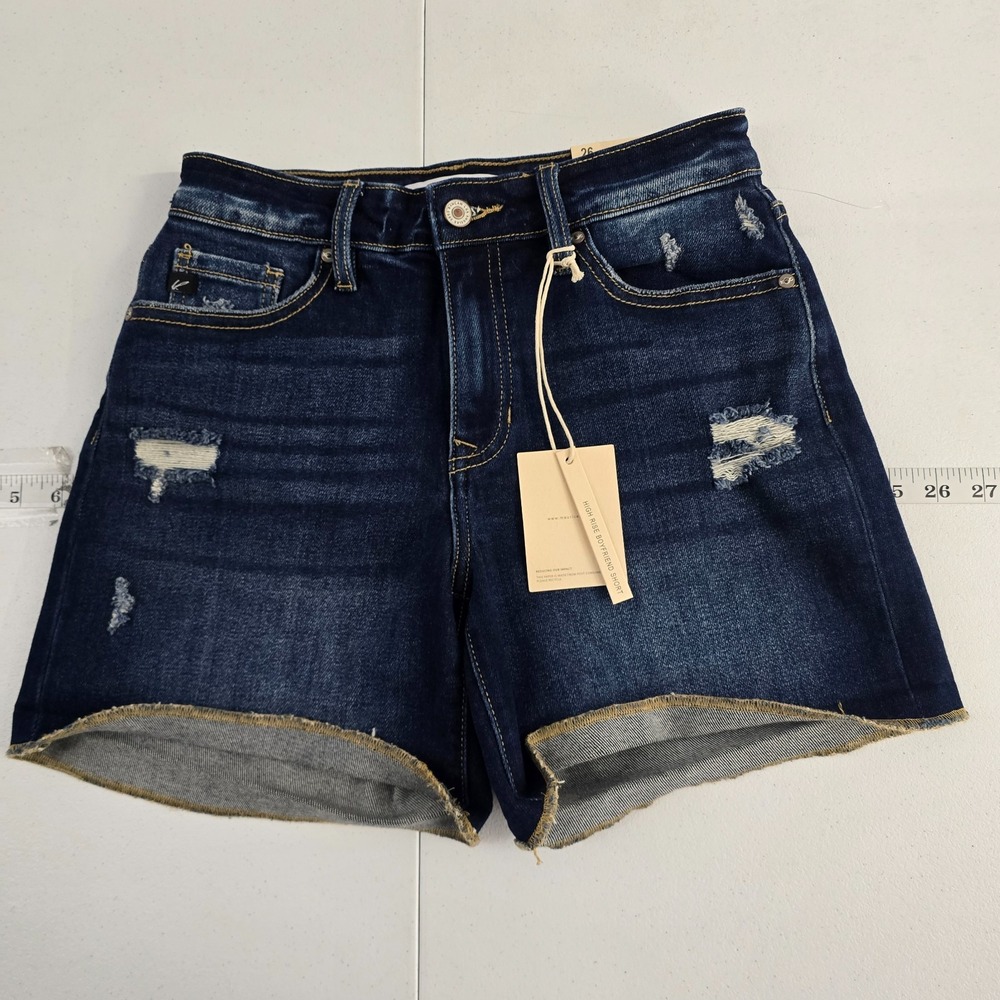 NWT Kancan high rise boyfriend shorts blue size 26 womens 7153